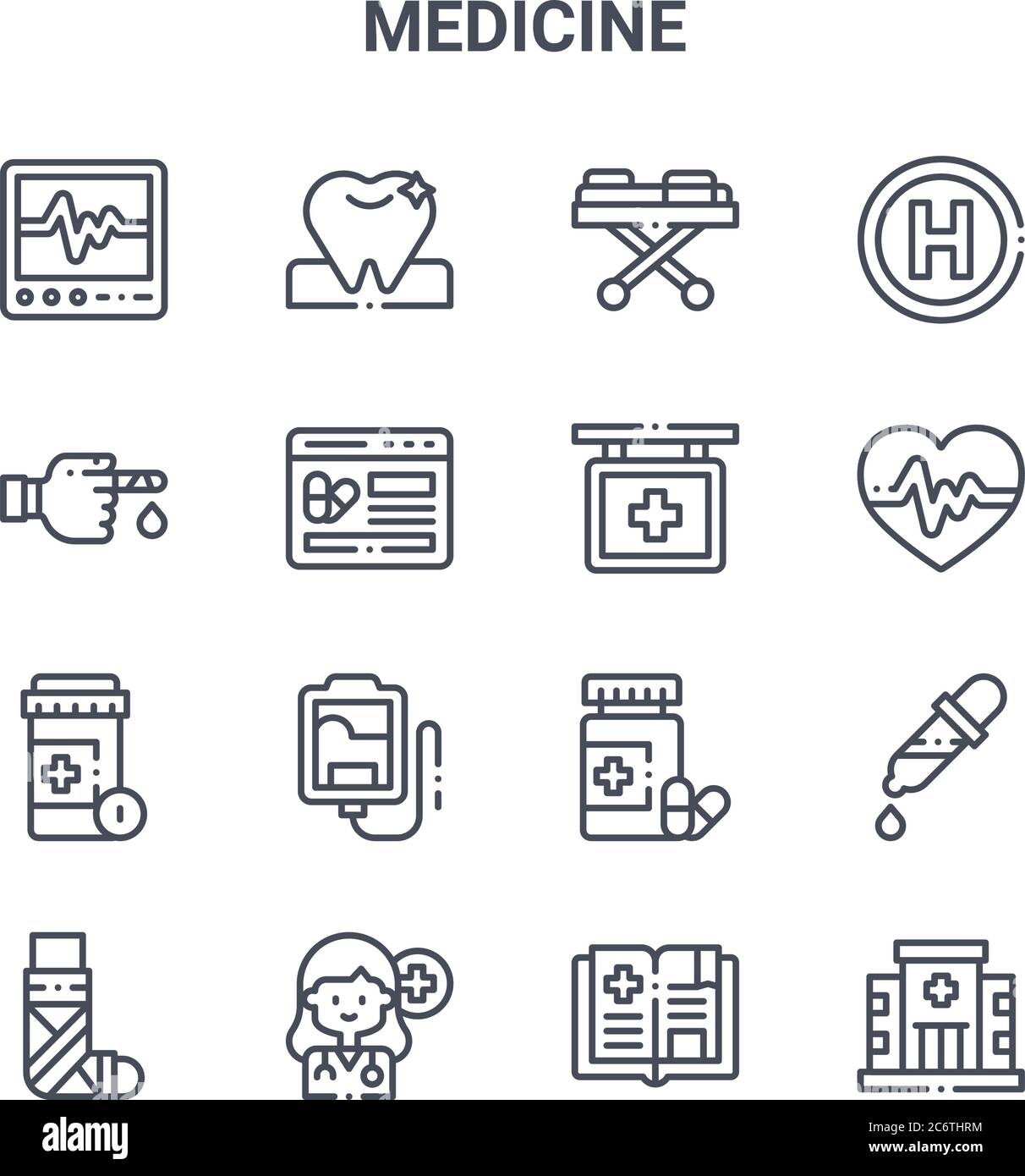 set of 16 medicine concept vector line icons. 64x64 thin stroke icons ...