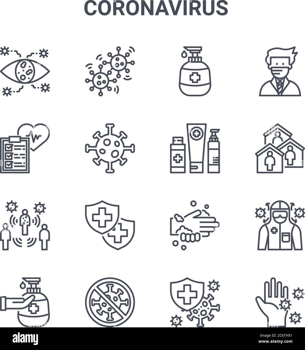 set of 16 coronavirus concept vector line icons. 64x64 thin stroke ...