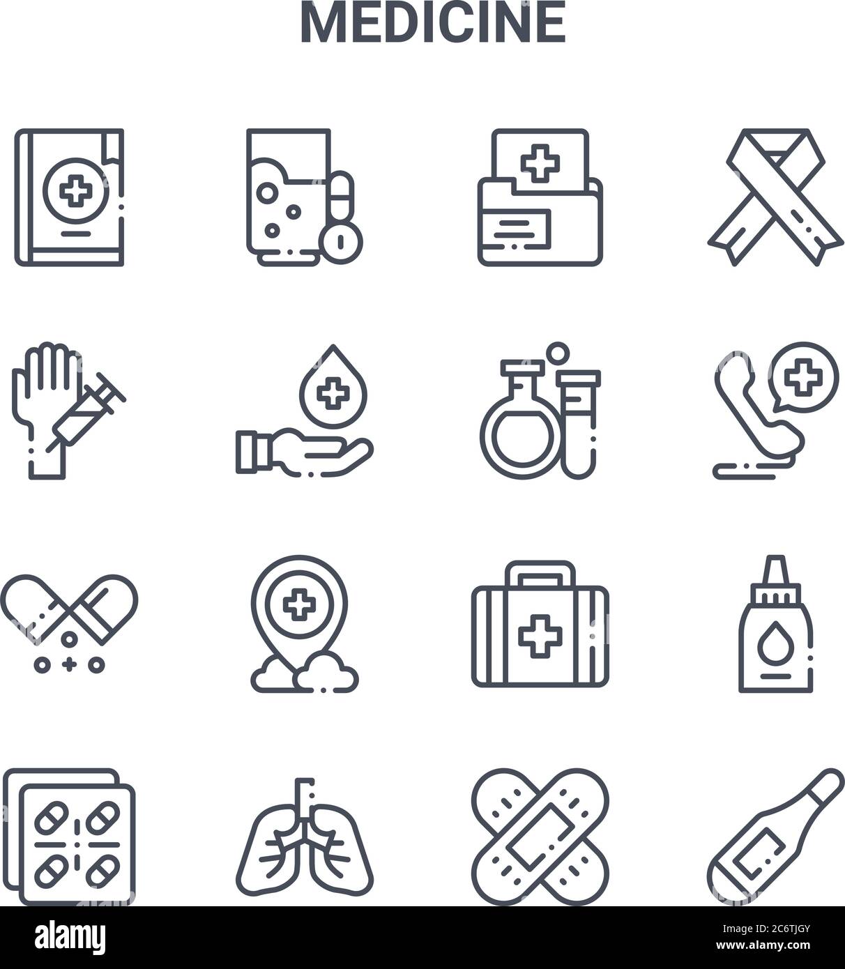 set of 16 medicine concept vector line icons. 64x64 thin stroke icons ...