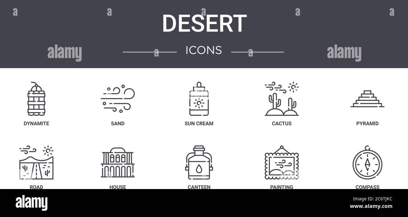desert concept line icons set. contains icons usable for web, logo, ui ...