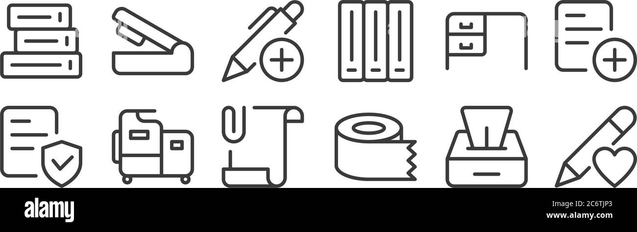 12 set of linear work office supply icons. thin outline icons such as ...