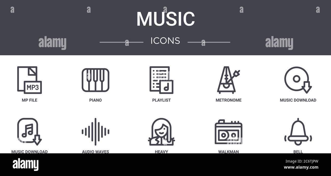 music concept line icons set. contains icons usable for web, logo, ui/ux  such as piano, metronome, music download, heavy, walkman, bell, music  downloa Stock Vector Image & Art - Alamy