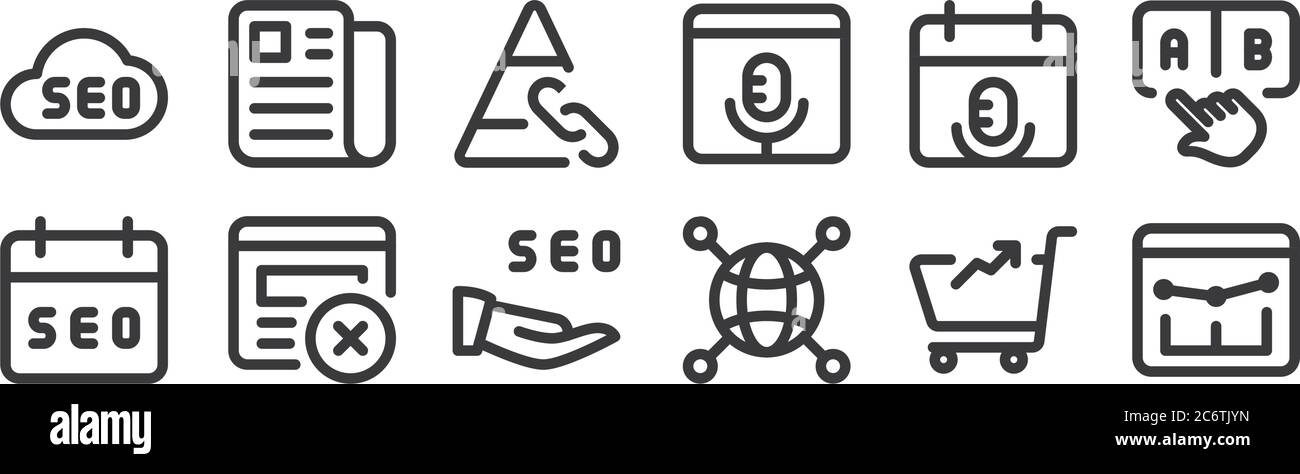 12 set of linear web apps seo icons. thin outline icons such as line ...
