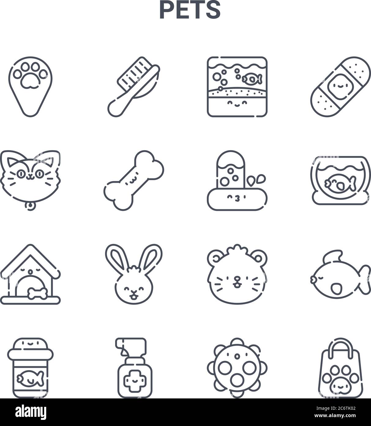 set of 16 pets concept vector line icons. 64x64 thin stroke icons such ...