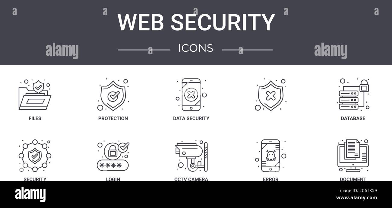 web security concept line icons set. contains icons usable for web, logo, ui/ux such as protection, , security, cctv camera, error, document, database Stock Vector
