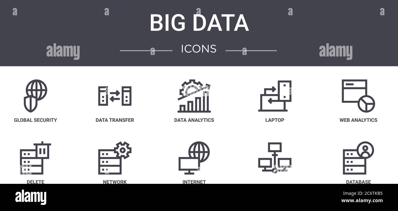 big data concept line icons set. contains icons usable for web, logo, ui/ux such as data transfer, laptop, delete, internet, , database, web analytics Stock Vector