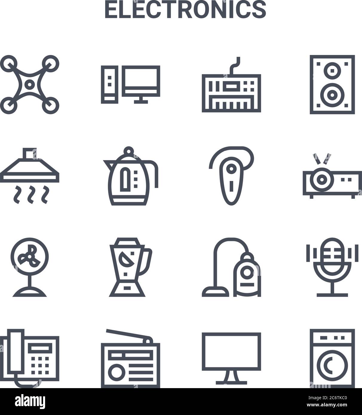 set of 16 electronics concept vector line icons. 64x64 thin stroke ...