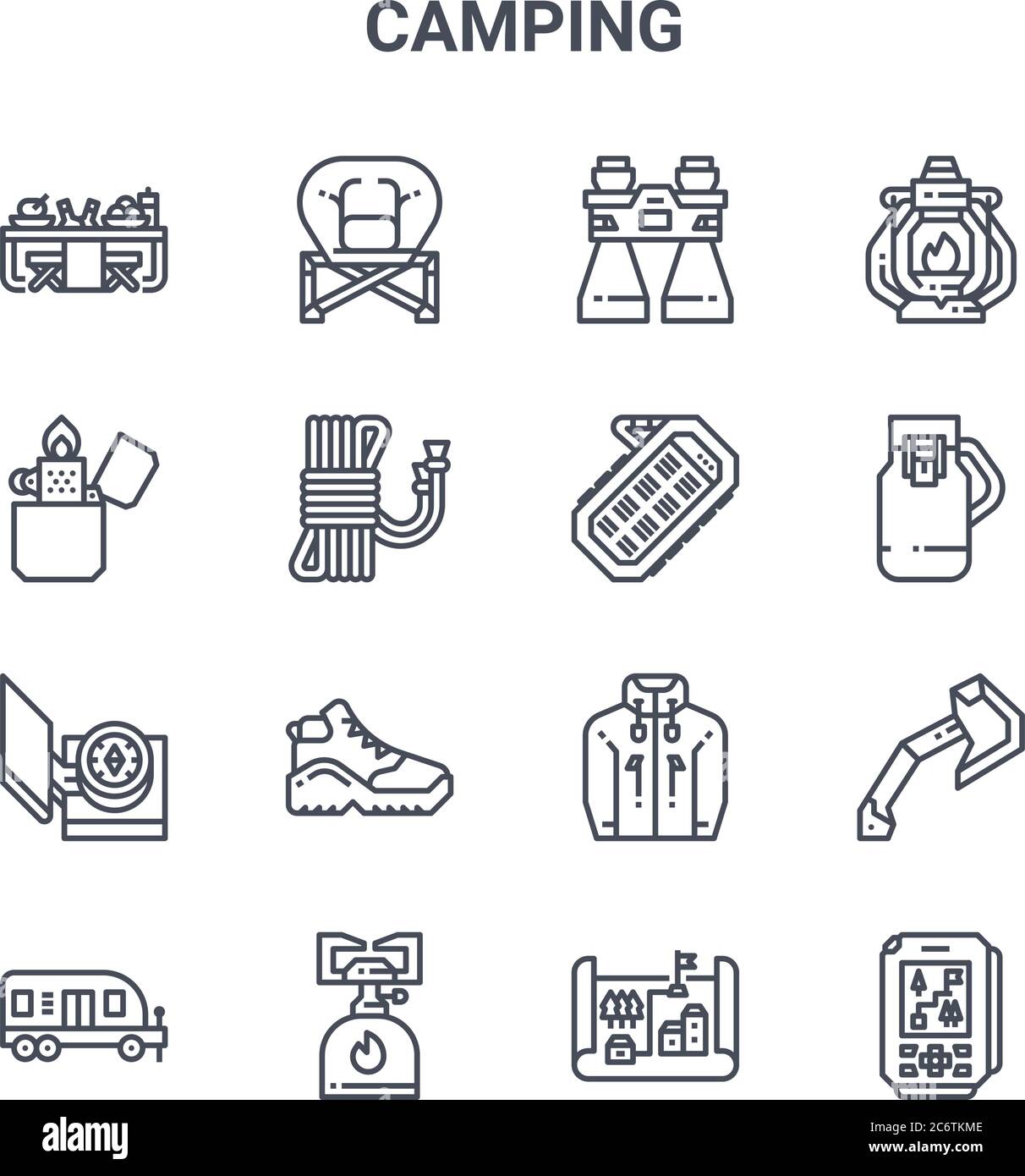 set of 16 camping concept vector line icons. 64x64 thin stroke icons ...