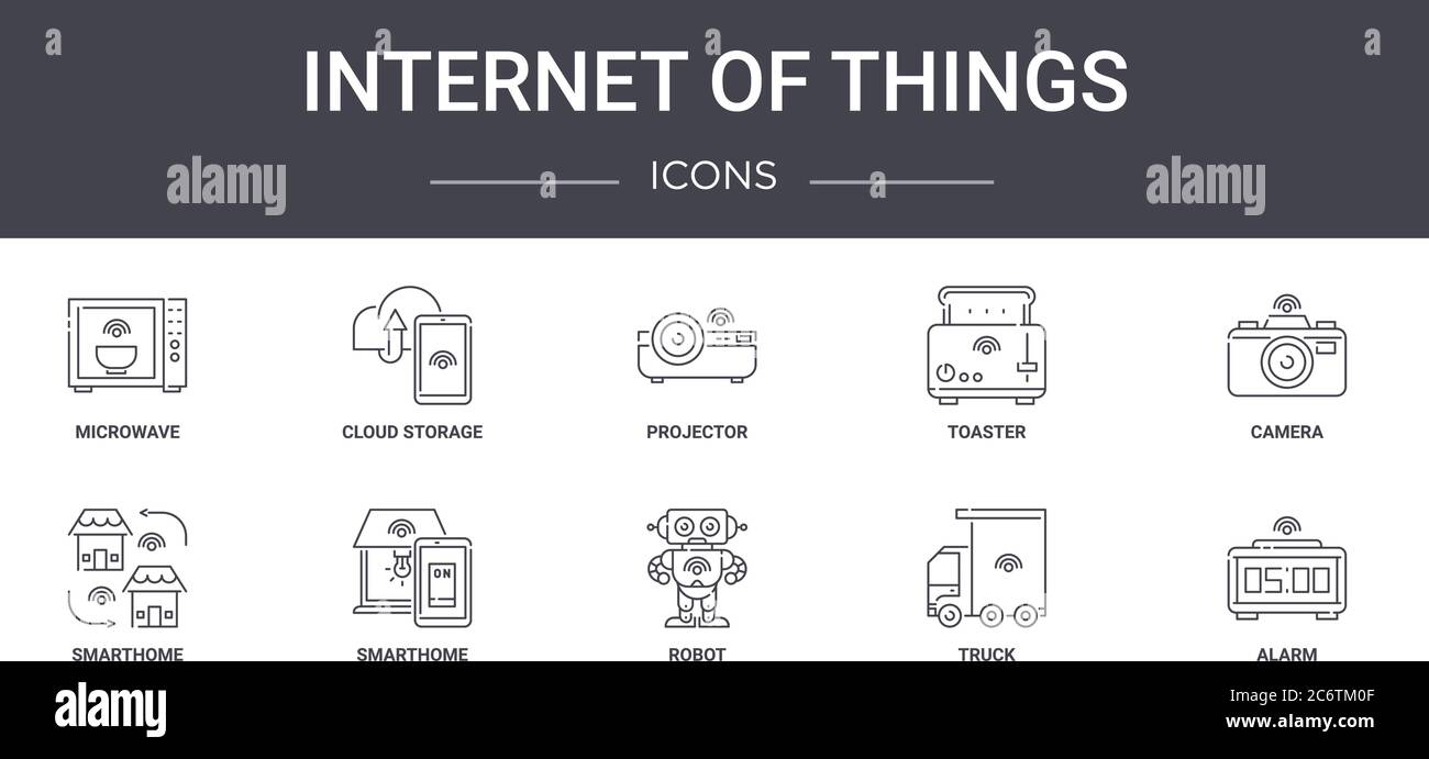 internet of things concept line icons set. contains icons usable for web, logo, ui/ux such as cloud storage, toaster, smarthome, robot, truck, alarm, Stock Vector