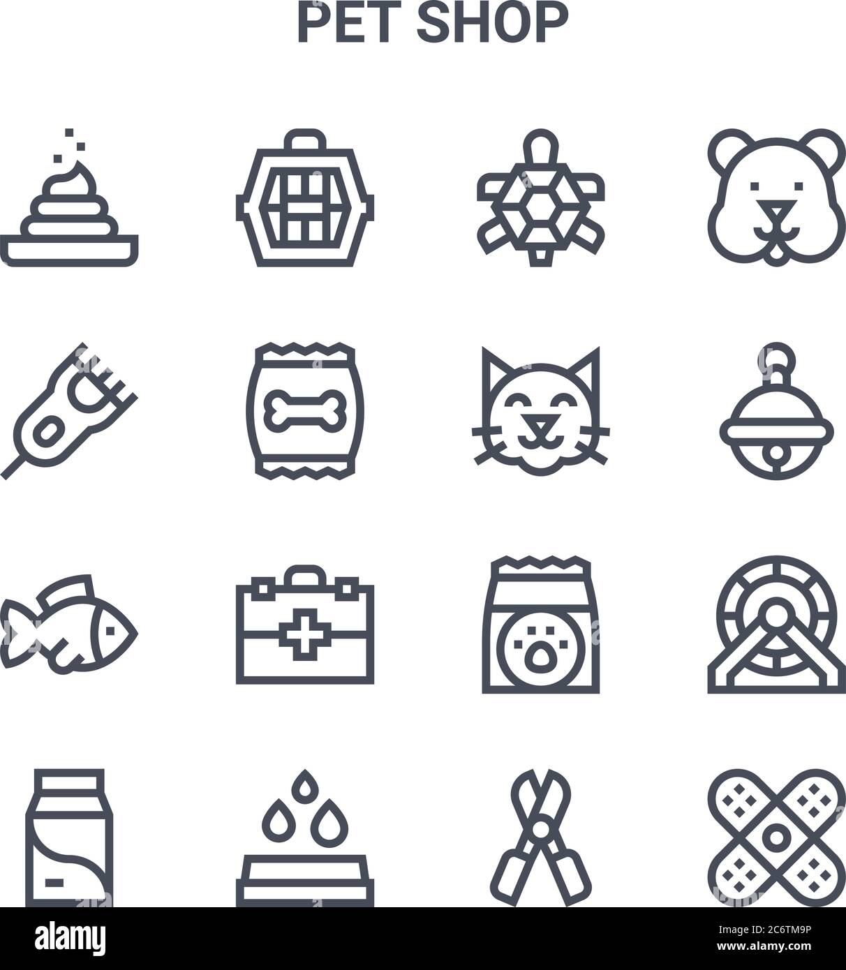 set of 16 pet shop concept vector line icons. 64x64 thin stroke icons ...