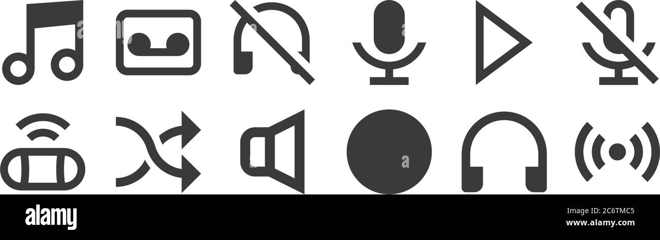 12 set of linear music icons. thin outline icons such as cast, stop ...