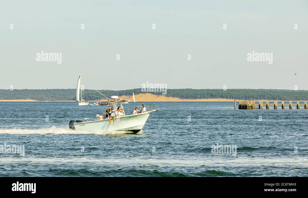 Family boating near North Haven, NY Stock Photo