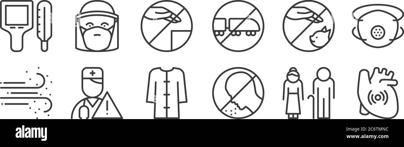12 set of linear stop virus icons. thin outline icons such as pain ...