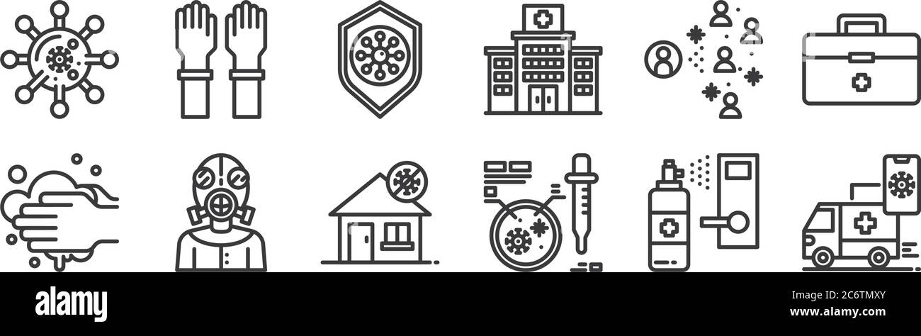12 set of linear virus icons. thin outline icons such as ambulance ...