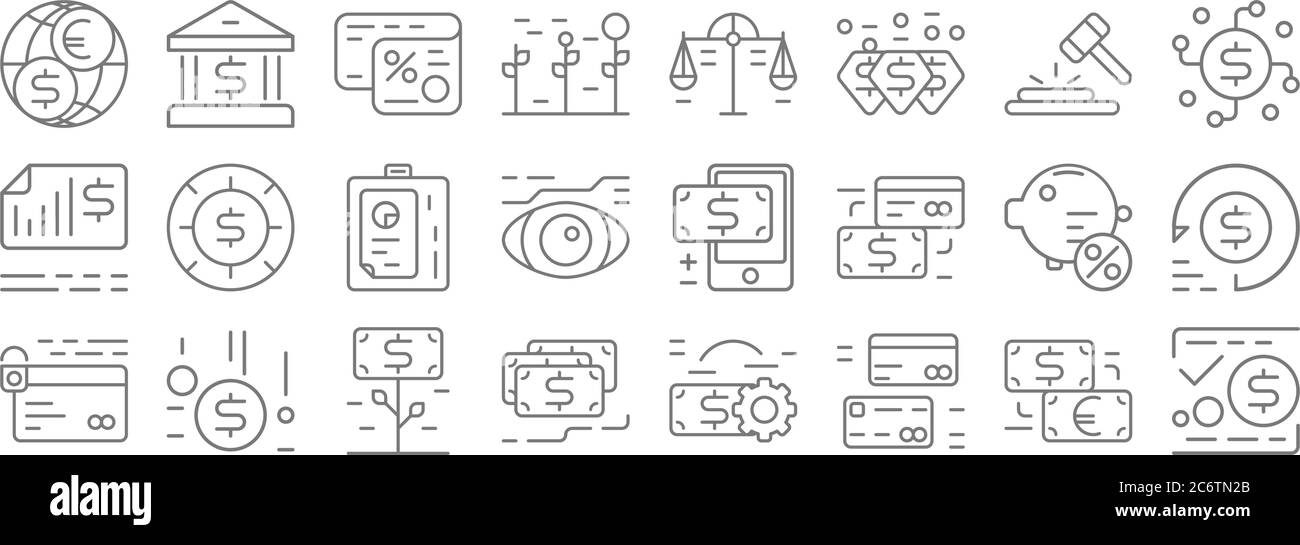 business and finance line icons. linear set. quality vector line set such as transfer, cit card, revenues, security, deposit, report, crowfunding, sca Stock Vector
