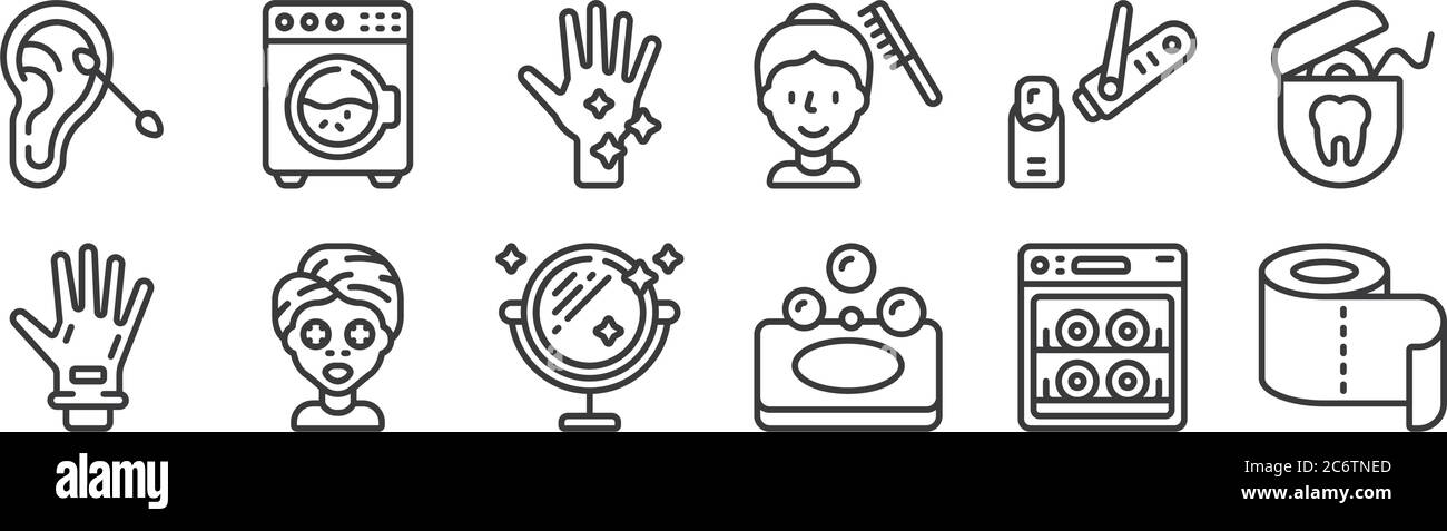 12 set of linear hygiene icons. thin outline icons such as toilet roll ...