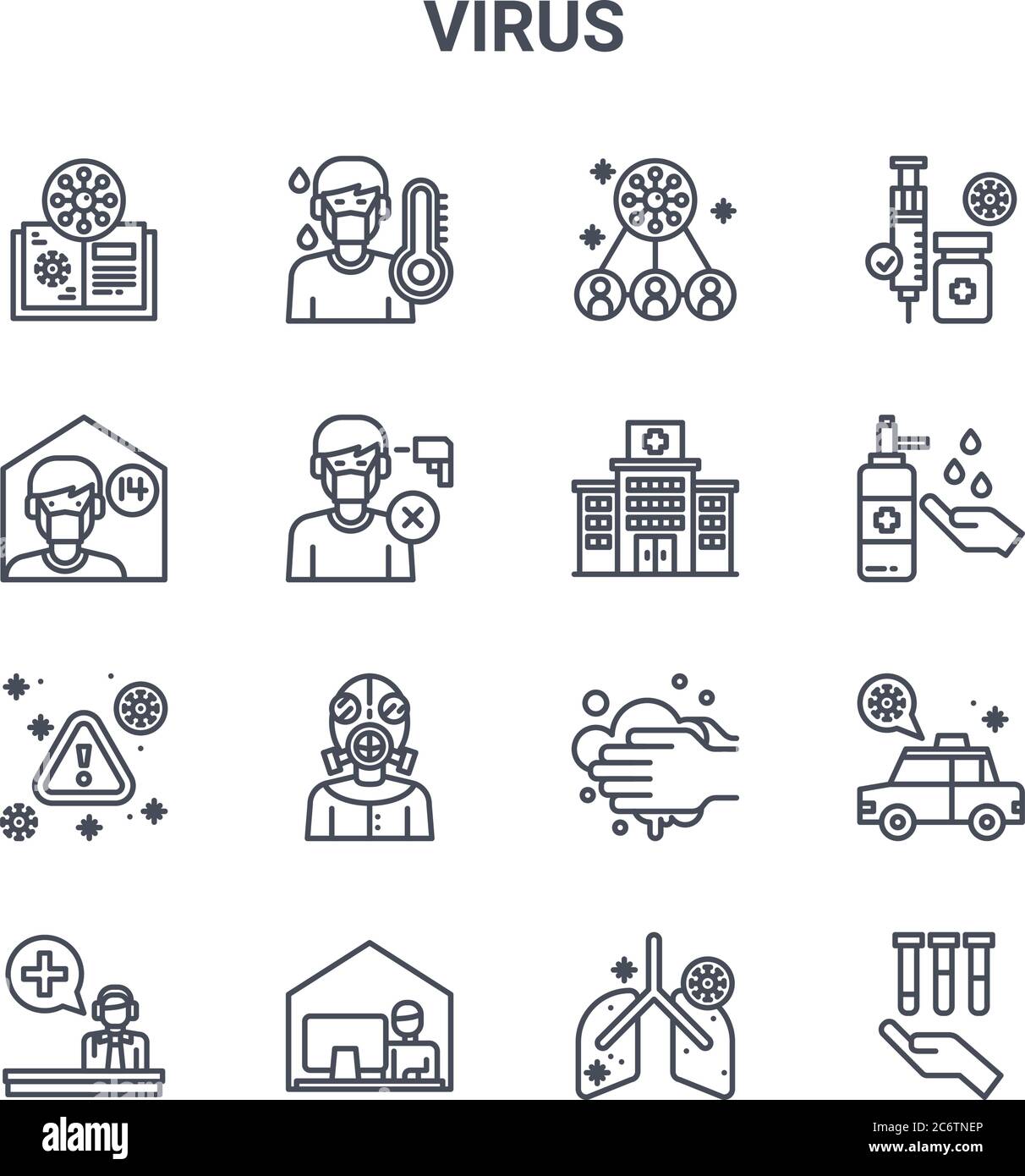 set of 16 virus concept vector line icons. 64x64 thin stroke icons such ...