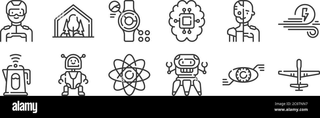 12 set of linear technology of the future icons. thin outline icons ...