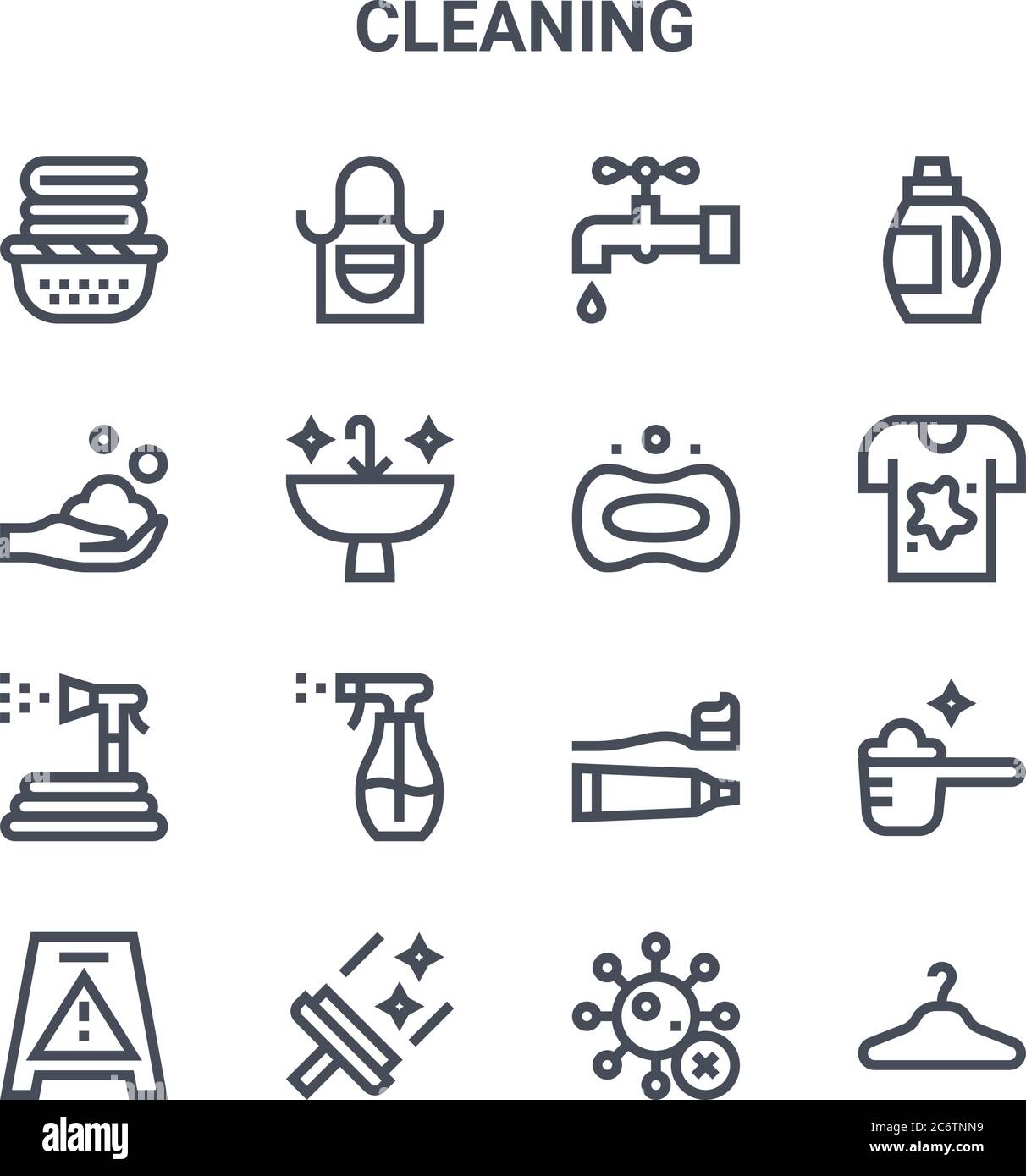 set of 16 cleaning concept vector line icons. 64x64 thin stroke icons ...