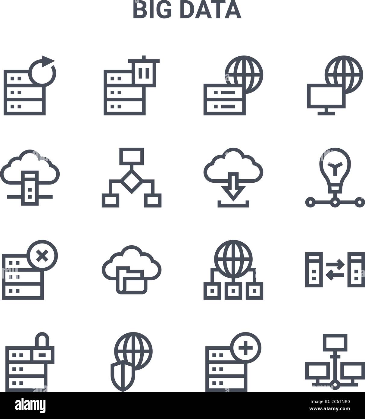 set of 16 big data concept vector line icons. 64x64 thin stroke icons ...