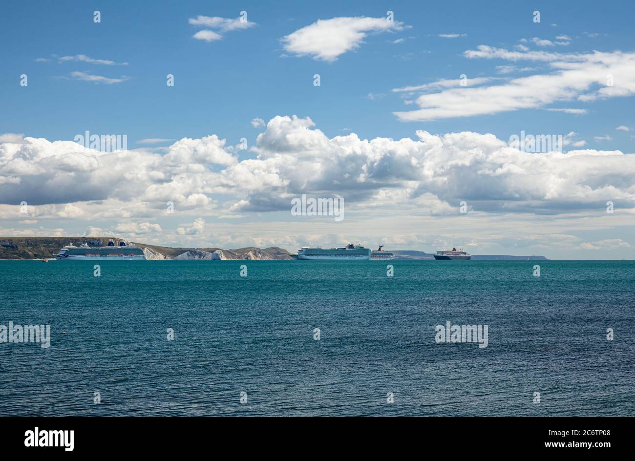 Four cruise ships seen anchored in Weymouth Bay due to Coronavirus - Covid 19, Weymouth, Dorset, England, UK Stock Photo