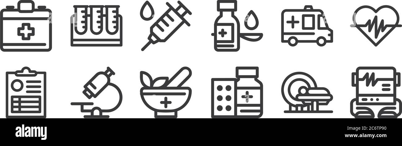 12 set of linear medical tools icons. thin outline icons such as ...