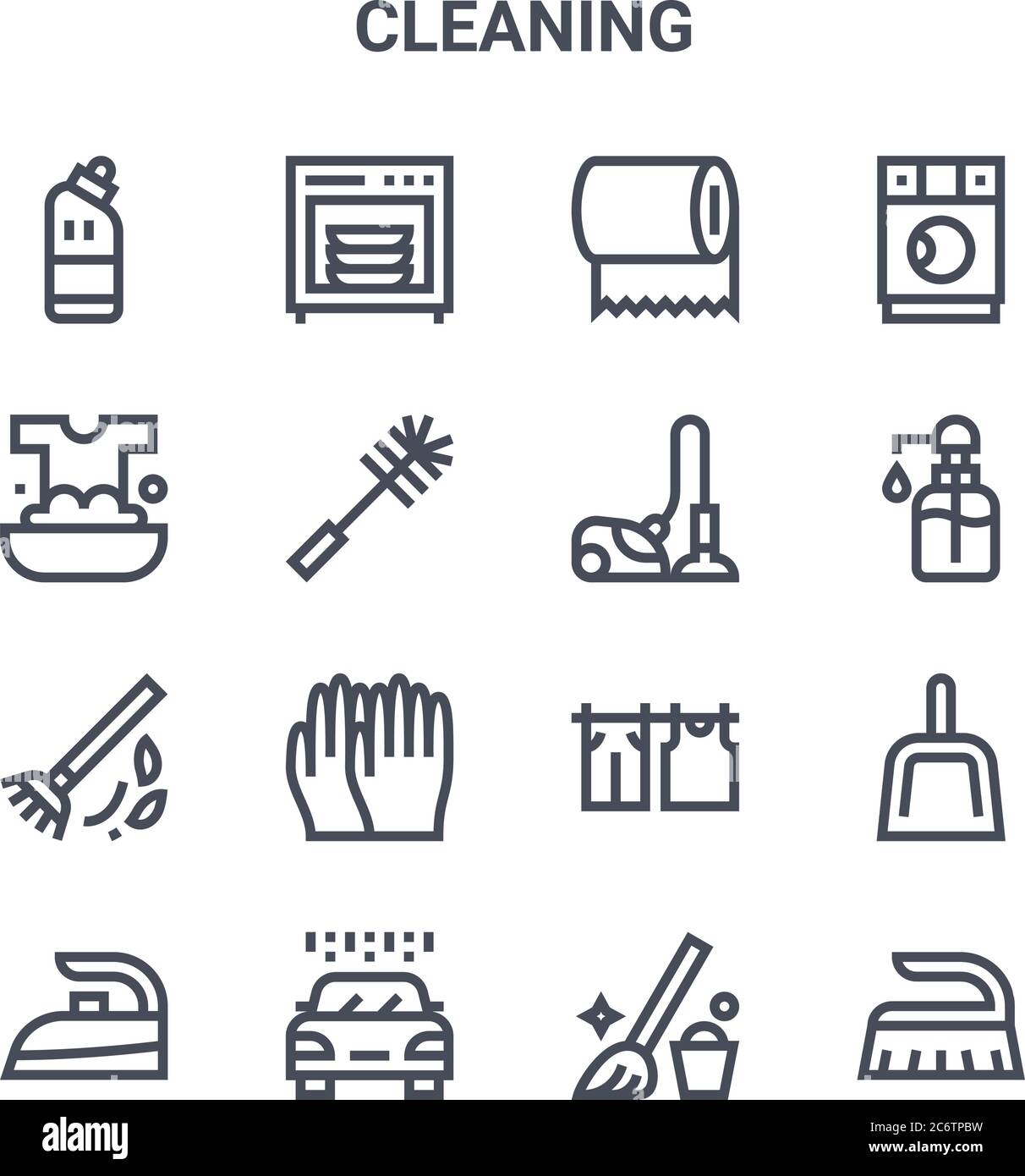 set of 16 cleaning concept vector line icons. 64x64 thin stroke icons ...
