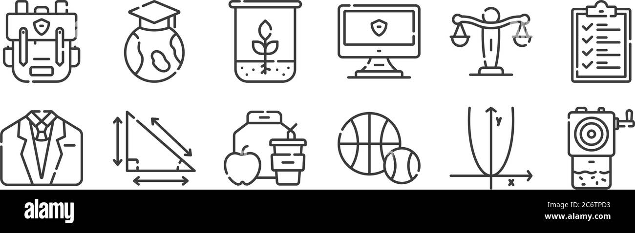 12 set of linear academy icons. thin outline icons such as sharpener ...