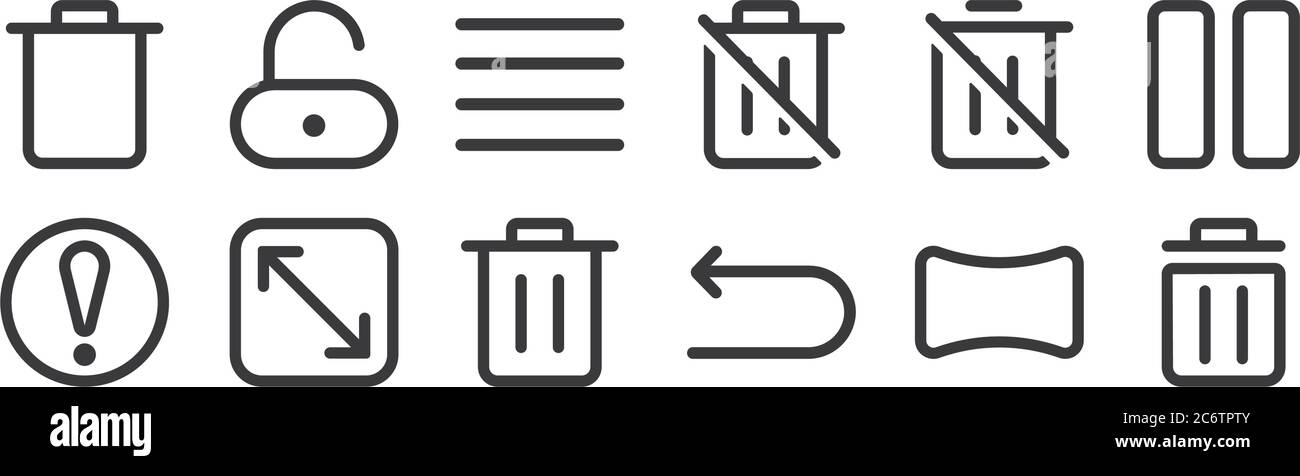 12 set of linear interface icons. thin outline icons such as trash ...