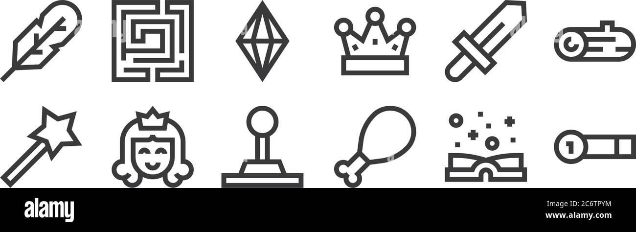 12 set of linear video game elements icons. thin outline icons such as ...