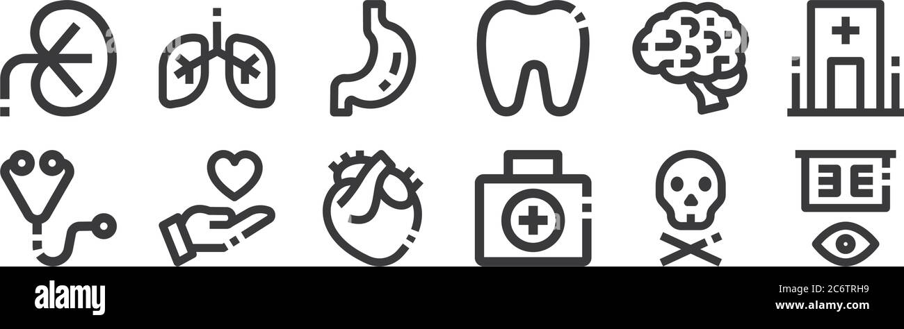 12 set of linear medical icons. thin outline icons such as eye test ...