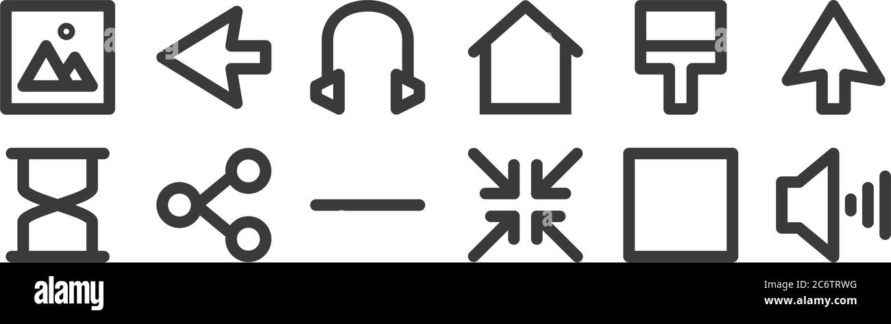12 set of linear user interface icons. thin outline icons such as ...