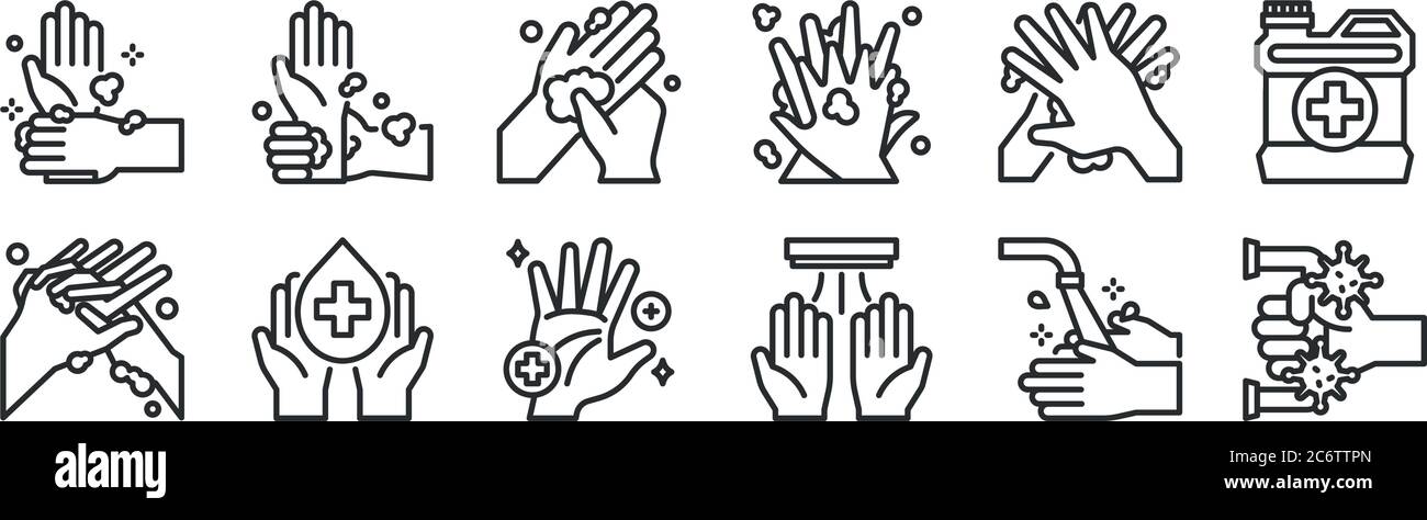 set of 12 thin outline icons such as door handle, hand dryer, washing ...