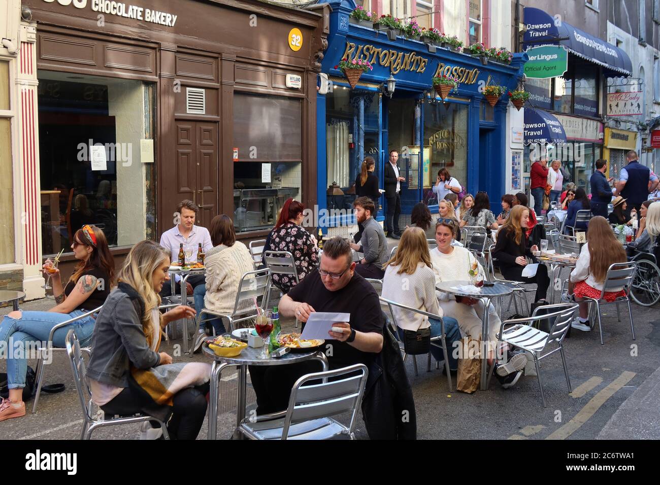 Cork city, Cork, Ireland. People enjoying dining out in restaurants on Princes street. Stock Photo