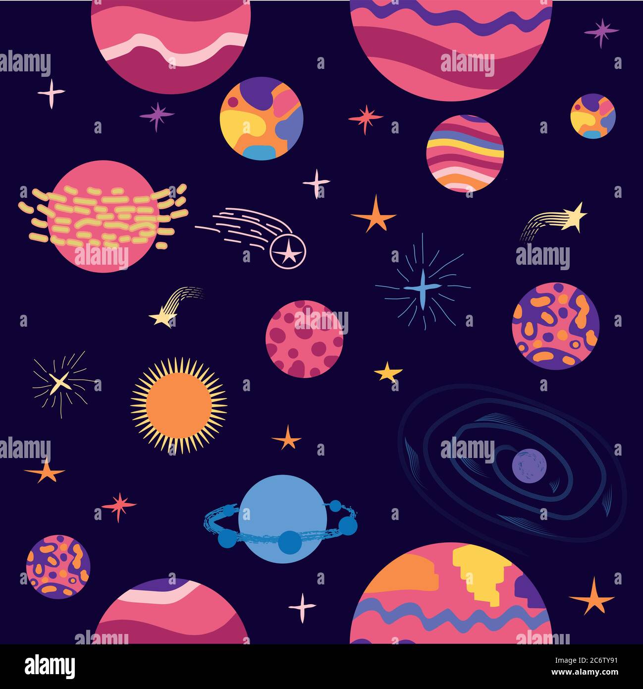 seamless pattern of planets, rockets and stars. Cartoon planet Stock ...