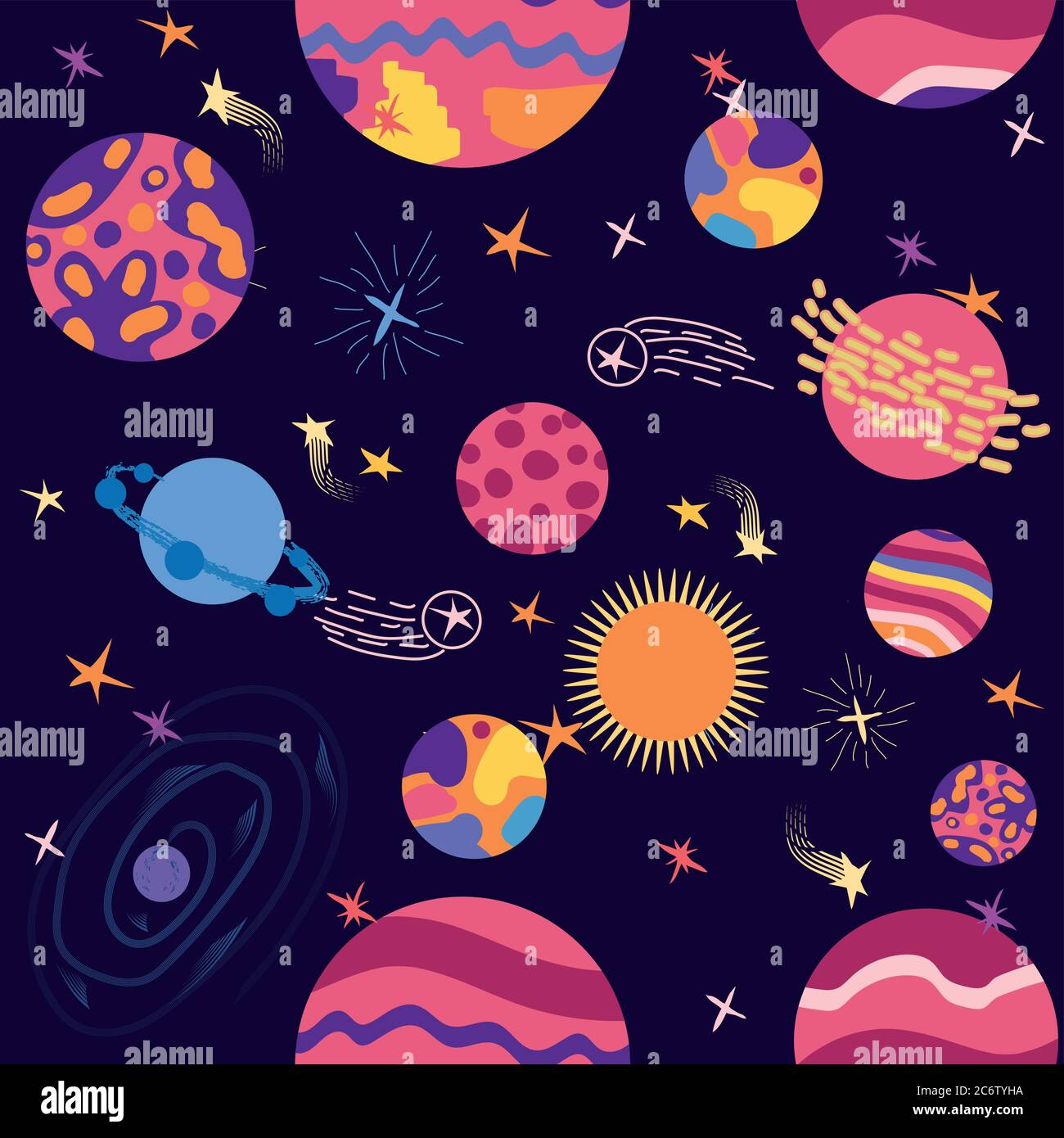 seamless pattern of planets, rockets and stars. Cartoon planet Stock ...