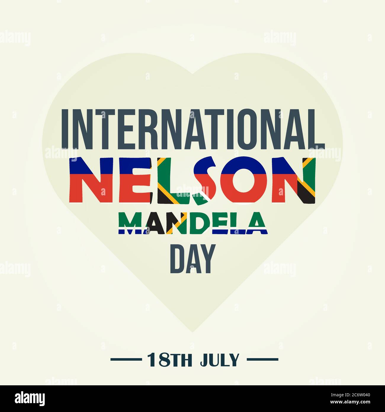 International Nelson Mandela Day, 18th July, heart with African flag text, poster illustration vector Stock Vector