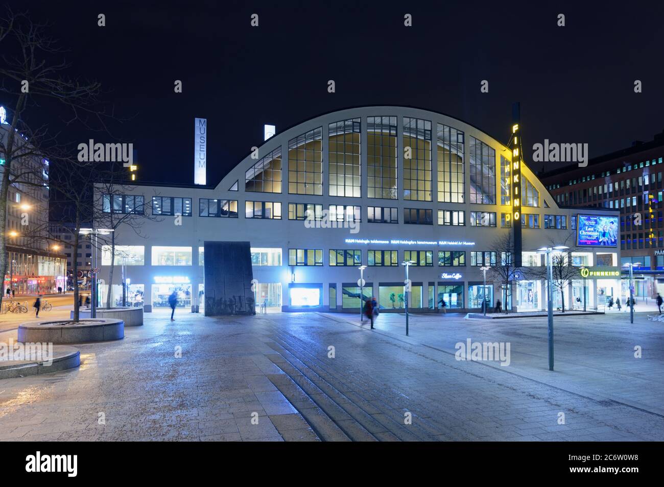 Helsinki, Finland - November 30, 2019: Night view to Tennispalatsi, the  cultural and recreational center in Kamppi. Built in 1938, this  functionalist building had four tennis courts Stock Photo - Alamy