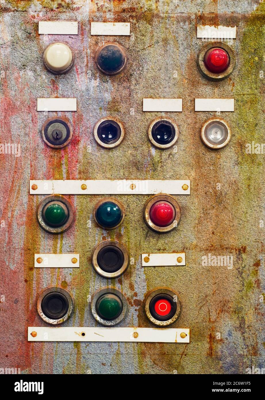 broken control panel, switchboard, with free copy space, grunge Stock