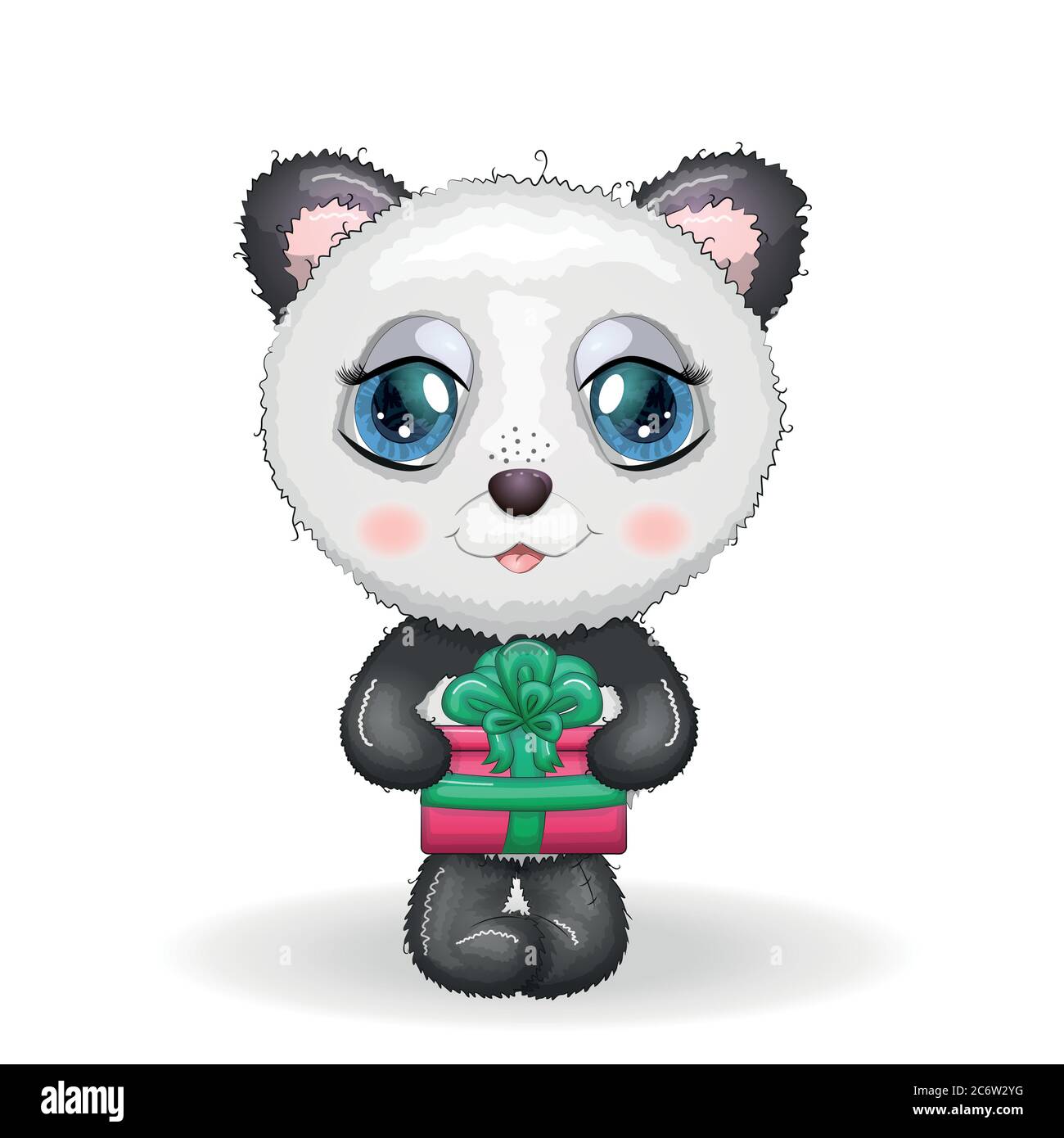 Cute cartoon panda bear with big eyes with a Christmas gift, greeting card,  New Year and Christmas Stock Vector Image & Art - Alamy