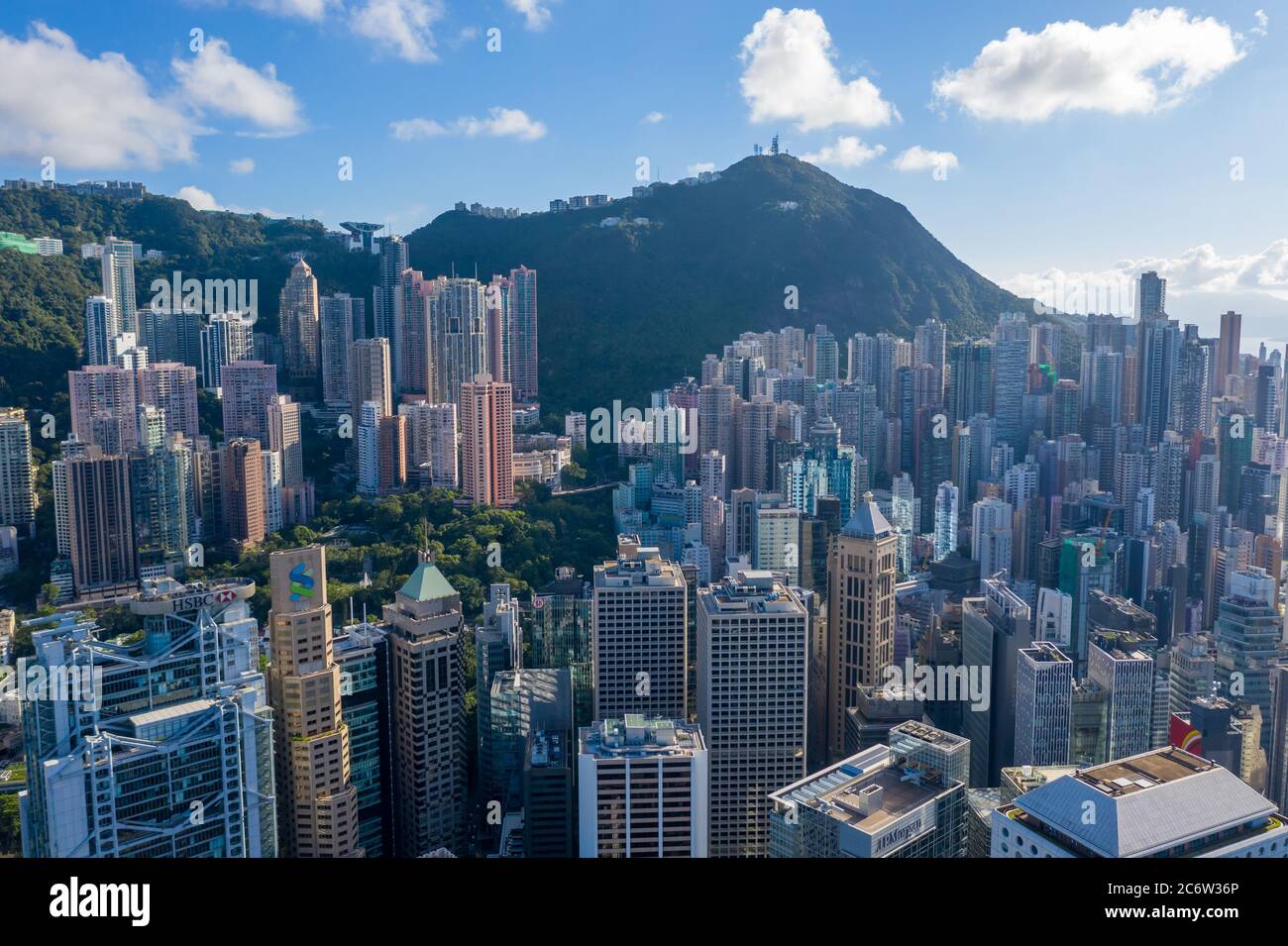 City Top View of Skyscrapers Building by drone Hong Kong city - Aerial ...