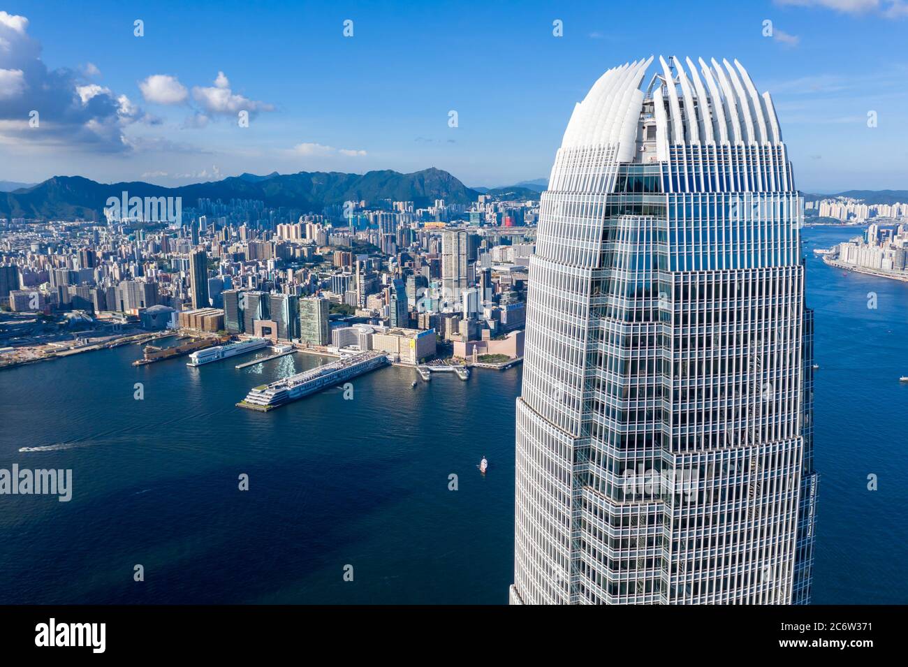 City Top View of Skyscrapers Building by drone Hong Kong city - Aerial ...