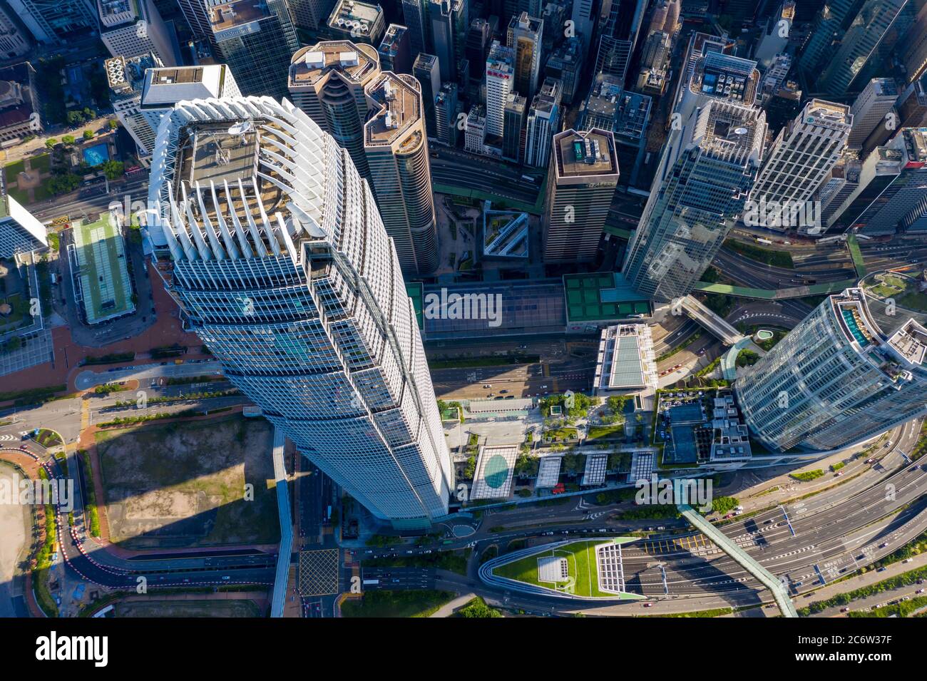 City Top View of Skyscrapers Building by drone Hong Kong city - Aerial ...
