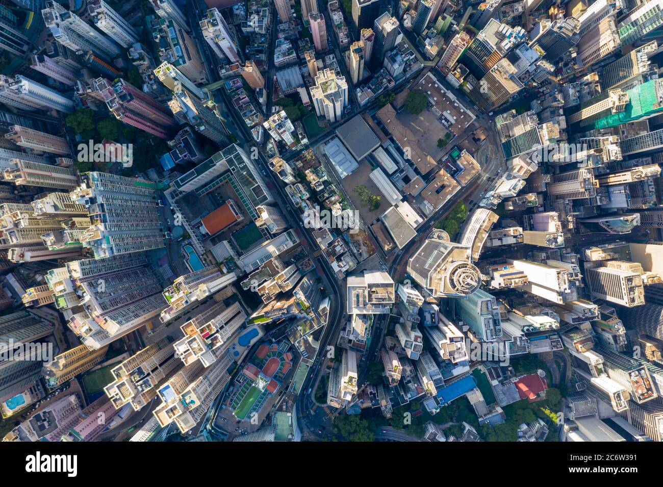 City Top View of Skyscrapers Building by drone Hong Kong city - Aerial