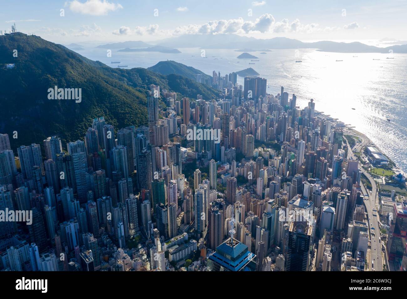 City Top View of Skyscrapers Building by drone Hong Kong city - Aerial ...