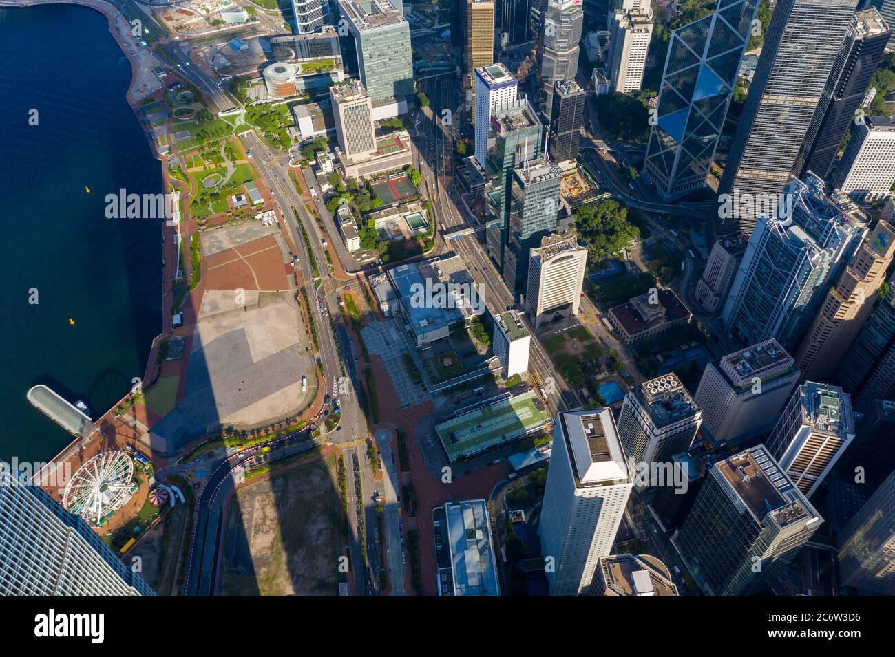 City Top View of Skyscrapers Building by drone Hong Kong city - Aerial ...
