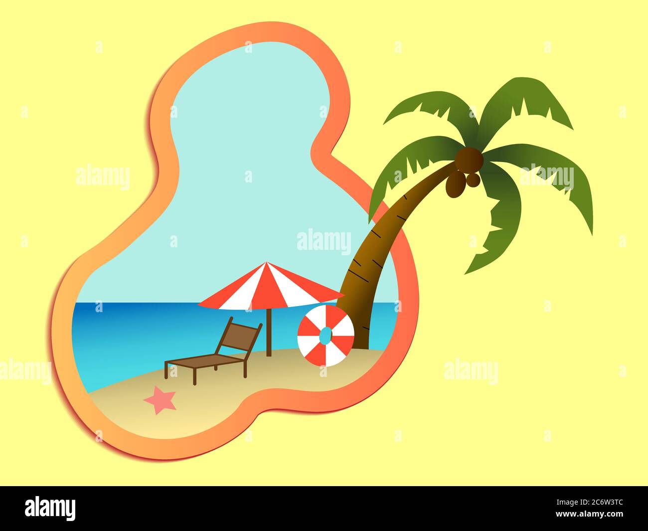 vector of a tropical island with palm trees on the beach. flat summer vacation illustration. Stock Vector