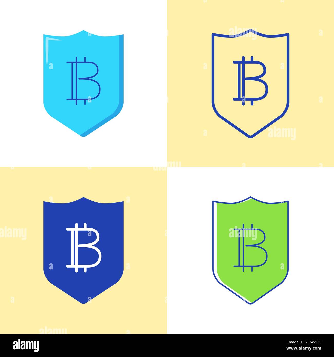 Bitcoin security icon set in flat and line style. Shield with ...