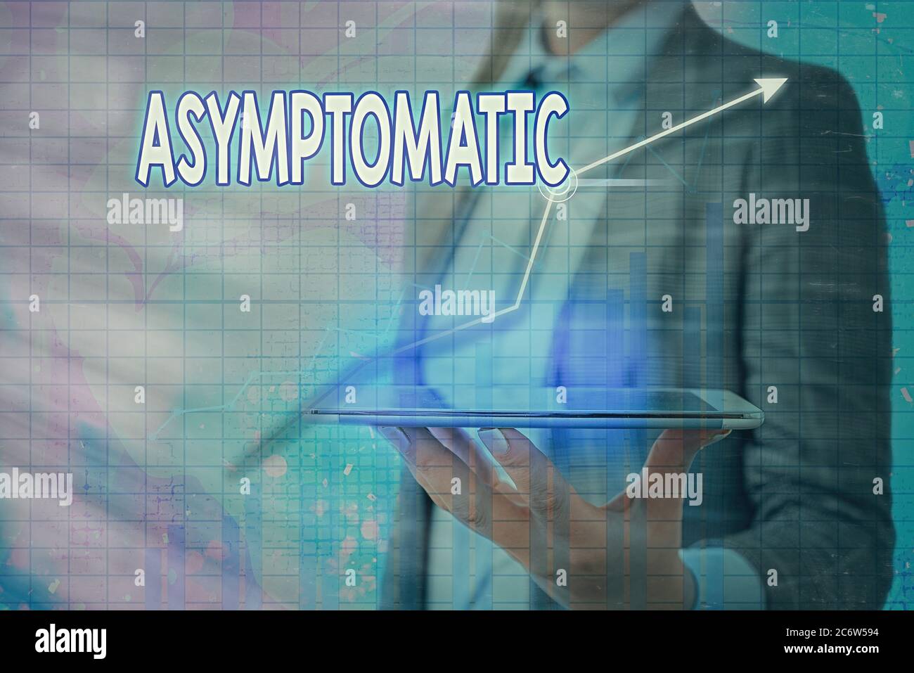 Handwriting text Asymptomatic. Conceptual photo a condition or an individual producing or showing no symptoms Arrow symbol going upward denoting point Stock Photo