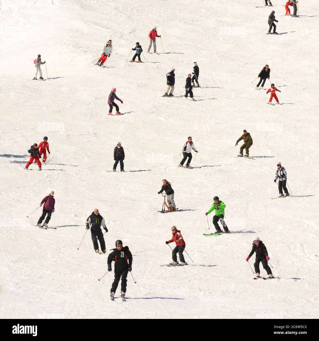 Skiers, ski resort, Auvergne-Rhone-Alpes,  France Stock Photo